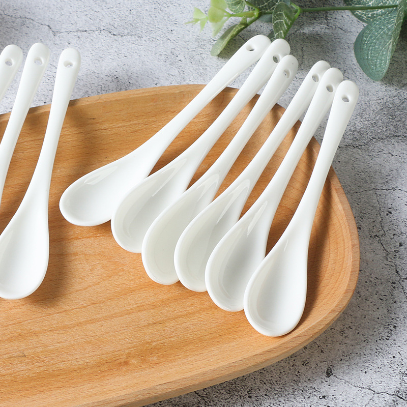 Ceramic spoon zakka small spoon coffee mixing spoon creative long handle white Spoon soup spoon seasoning Spoon gift