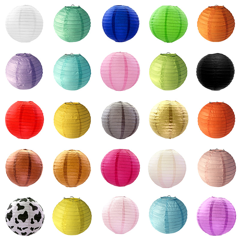 Wholesale Round Paper Lantern Spring Festival Mid-Autumn Festival Hand Folding Lantern Portable Wedding Festive Supplies Decorative Arrangement