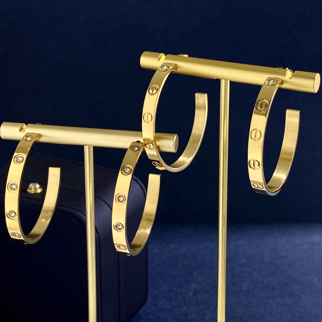 C-Shaped Multi-Style Earrings for Women, Fashionable European and American Style, Unique Screw Design, Full Diamond, Single Stud, Large Earrings