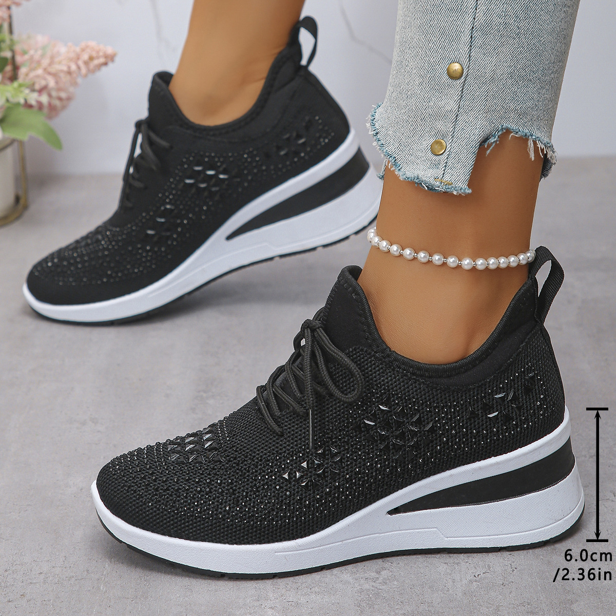 Cross-Border Rhinestone Lace-Up Women's Casual Shoes Low-Top Sports Fashion Style Foreign Trade Wholesale Daily Commuting Suitable for Comfort