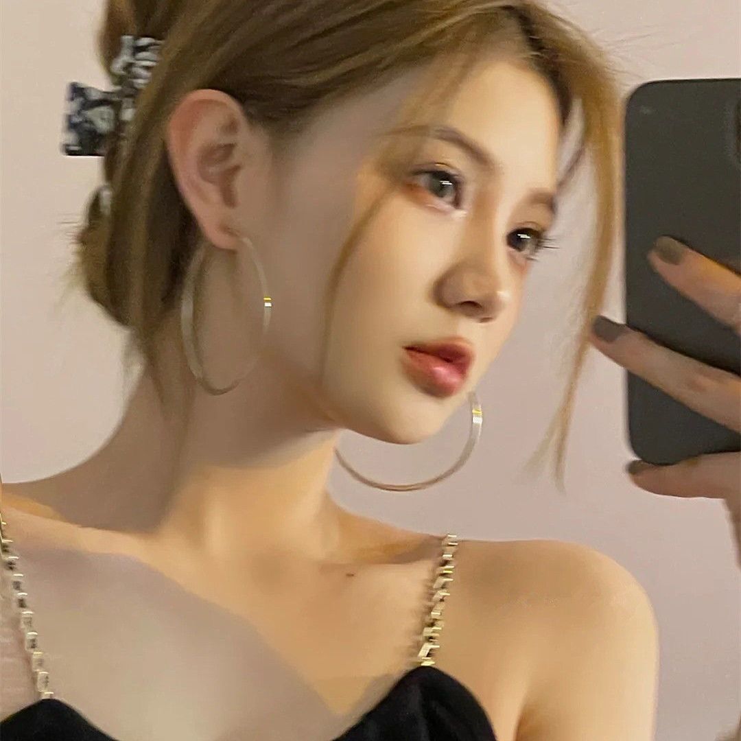 S925 Silver Needle Large Pipeface Earrings Japanese and Korean Personality Exaggerated Large Circle Fashion All-match Elegant Internet Celebrity Earrings Earrings