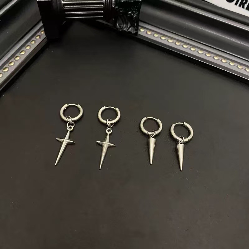 Four-Pointed Star Hoop Earrings, Cool Style, Niche Design, Fashionable and Versatile Cross Earrings, High-End Daily Hip-Hop