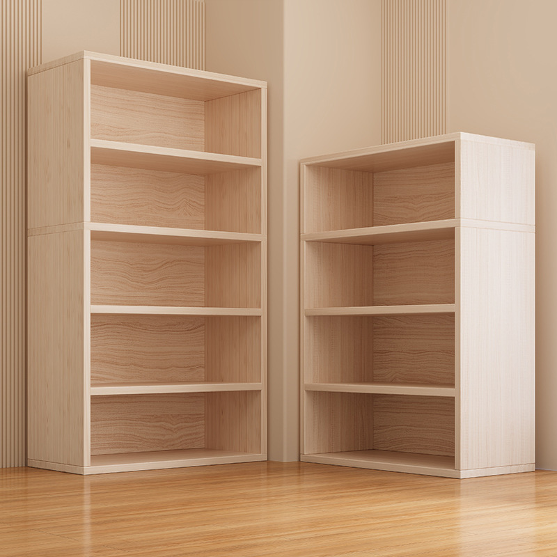 Carefully Selected Bookshelf, Small Storage Rack, Floor-Standing Multi-Layer Storage Cabinet, Wall-Mounted Integrated Solid Wood-Colored Low Bookcase